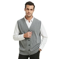 Toptie Men Sweater Vest Solid Knitted Lightweight Thermal Cardigan-Gray-XXL