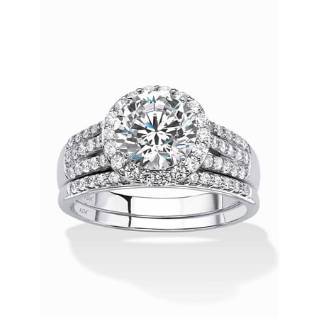 PalmBeach Jewelry Round Cubic Zirconia 2-Piece Halo Bridal Set 2.55 TCW in Solid 10k White Gold