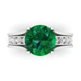 thumbnail image 2 of Clara Pucci 18K White Gold 3.39 Simulated Emerald Engraveable Engagement Ring + Wedding Band Set, 2 of 7