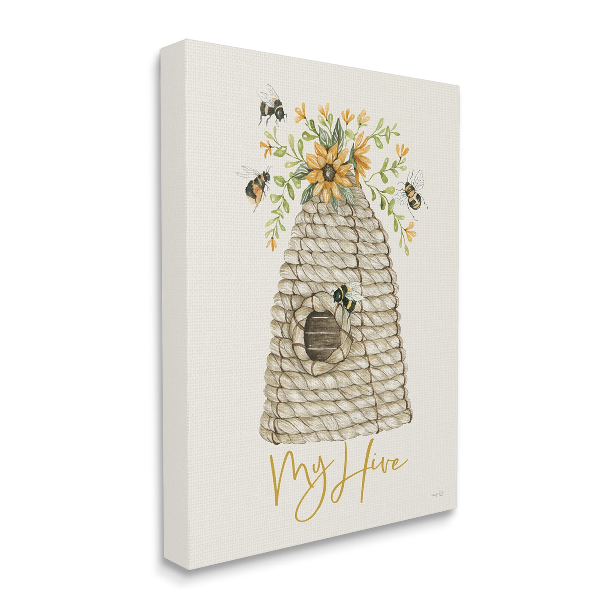 Stupell Industries My Hive Phrase Insect Bees Vintage Sunflower Florals,30 x 40, Design by Cindy Jacobs