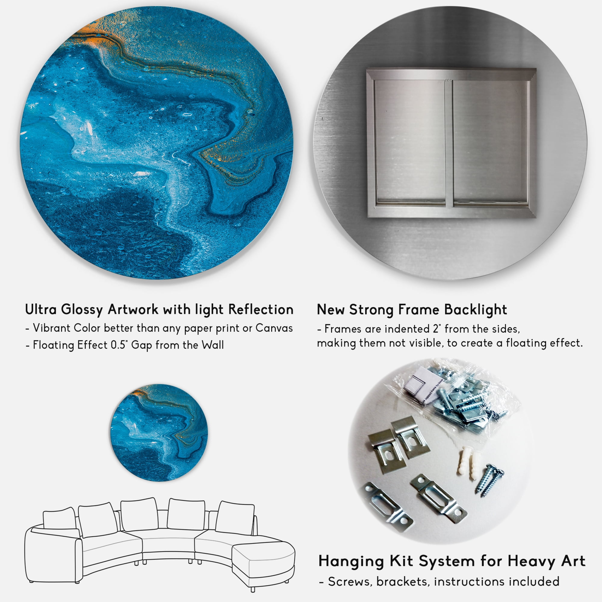 Designart 'Abstract Blue Marble Composition II' Modern Circle Metal Wall Art 11x11 - Disc of 11