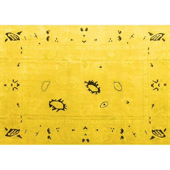 Ahgly Company Indoor Rectangle Solid Yellow Modern Area Rugs, 7' x 10'