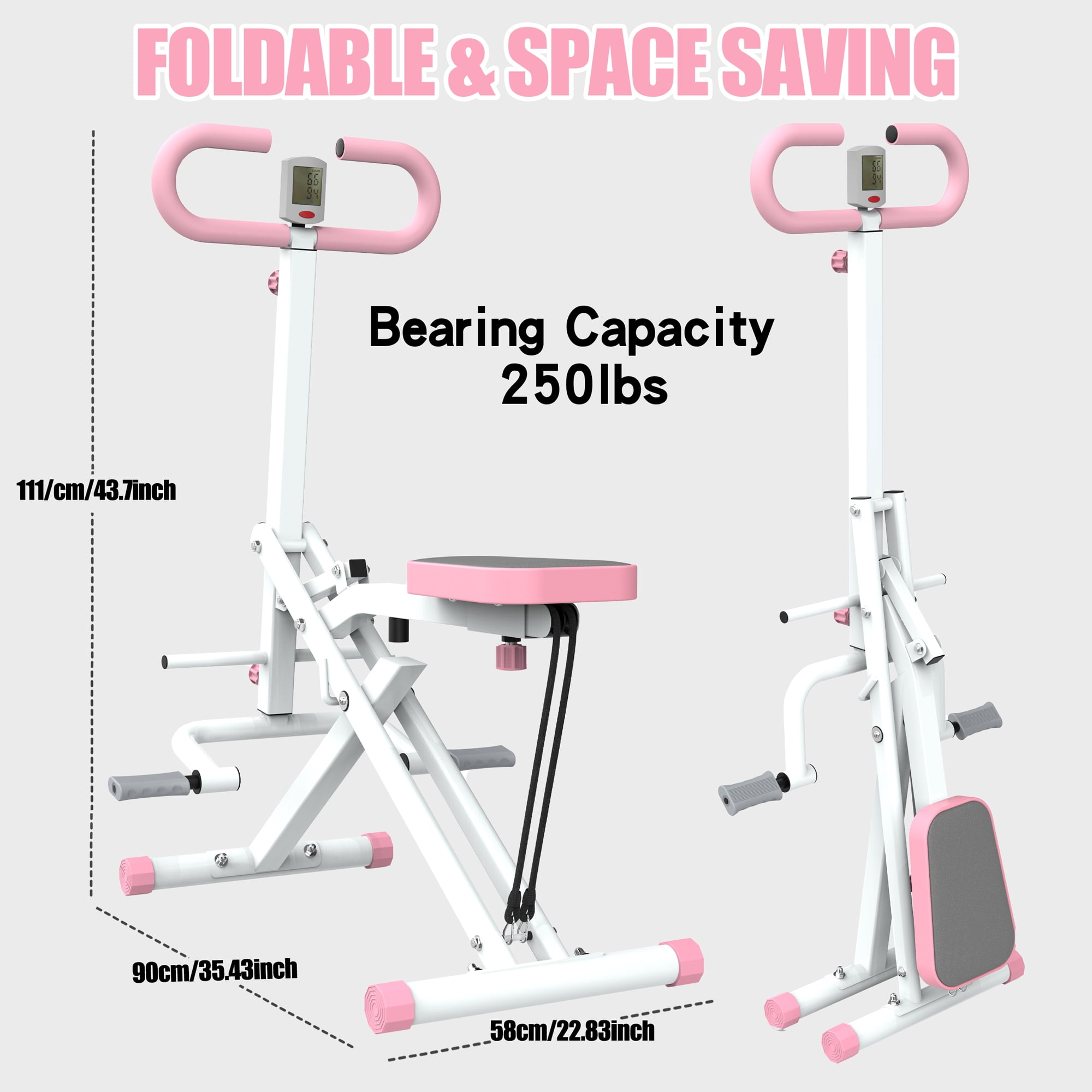 Zateety Squat Machine for Home, Assist Trainer for Glutes Workout Foldable with Resistance Bands, for Botty Glutes Butt Thighs, Ab Back/Leg Press Hip Thrust for Home Gym Fitness-Pink