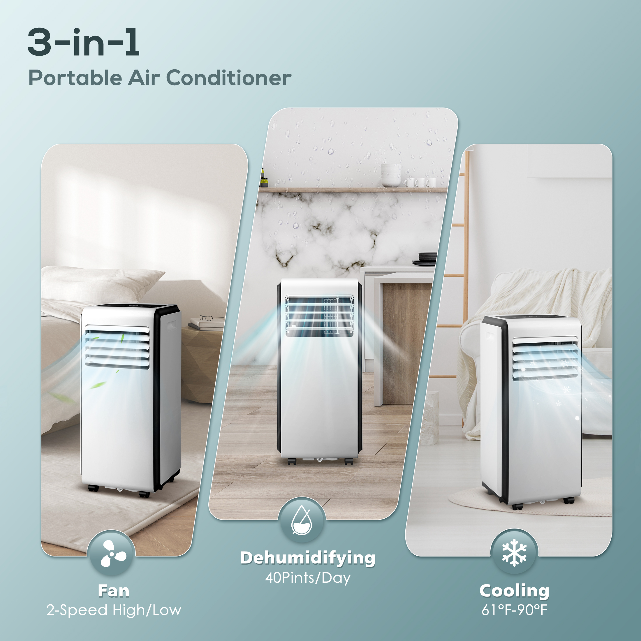 Auseo 5000 BTU (8000 BTU ASHRAE) Portable Air Conditioner, 3-in-1 Air Cooler, Dehumidifier & Fan Mode - image 5 of 7