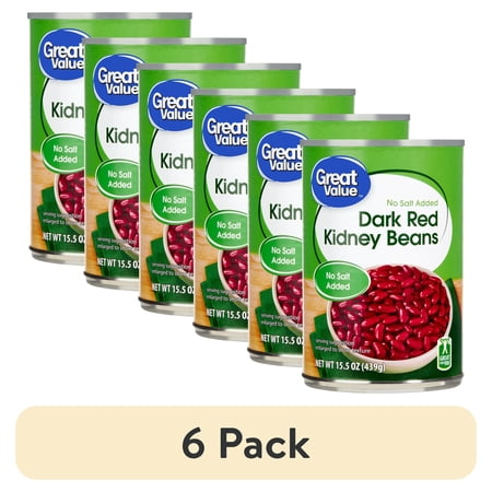(6 pack) Great Value Dark Red Kidney Beans, No Salt Added, 15.5 oz