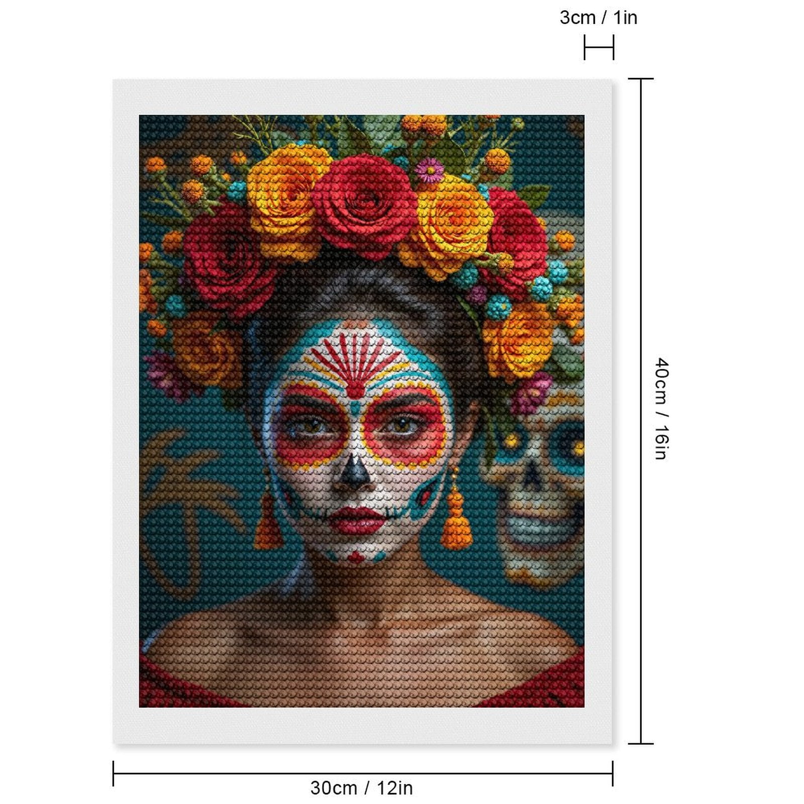 Diamond Art Kits for Adults, Dia De Los Muertos Face Paint 5D Diamond Painting Kits for Adults Beginners, DIY Full Drill Diamond Painting, Gem Art and Crafts 12x16