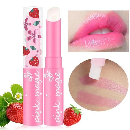 1-5Pcs Strawberry Lip Balm Temperature Color Changing Pink Lipstick Moisturizing