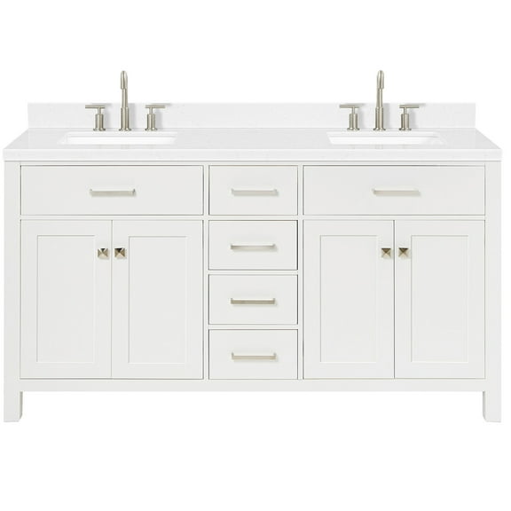 Ariel H060dcqrvo Bristol 60" Free Standing Double Basin Vanity Set - White