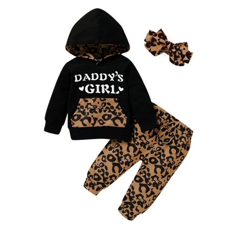 

HOTWINTER Newborn Baby Girl Outfits Print Long Sleeve Sweatshirt Tops+ Leopard Pants + Hairband Fall Clothes Set