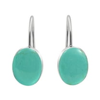AeraVida Minimalist Green Turquoise Ovals Sterling Silver Hook Dangle Earrings