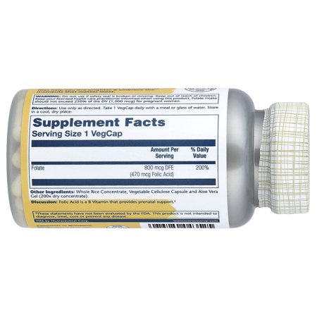 ソラレー 葉酸 (ビタミンB-9) 470mcg (800mcg DFE) 100粒 ベジカプセル Solaray Folic Acid Vitamin B-9 ビタミンB9 プレママ 生活習慣 ビーガン