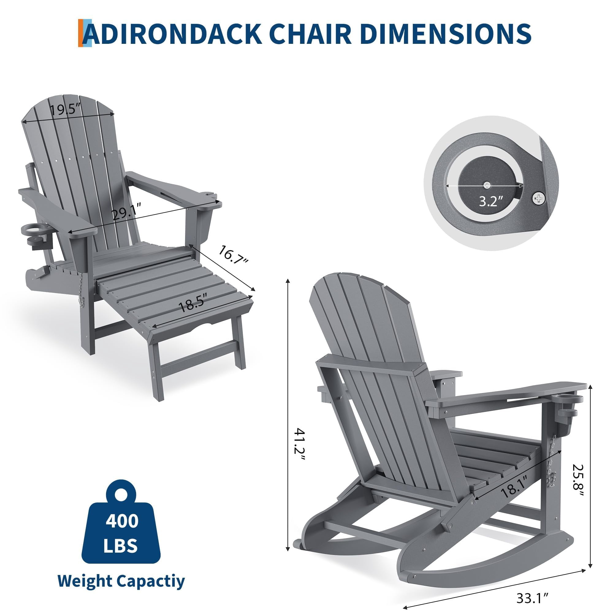Grey 4-Piece 4-in-1 Weatherproof HDPE Adirondack Chair Set