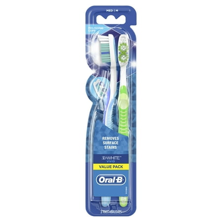 Oral-B 3D White Vivid Manual Toothbrushes, Medium Bristles, 2