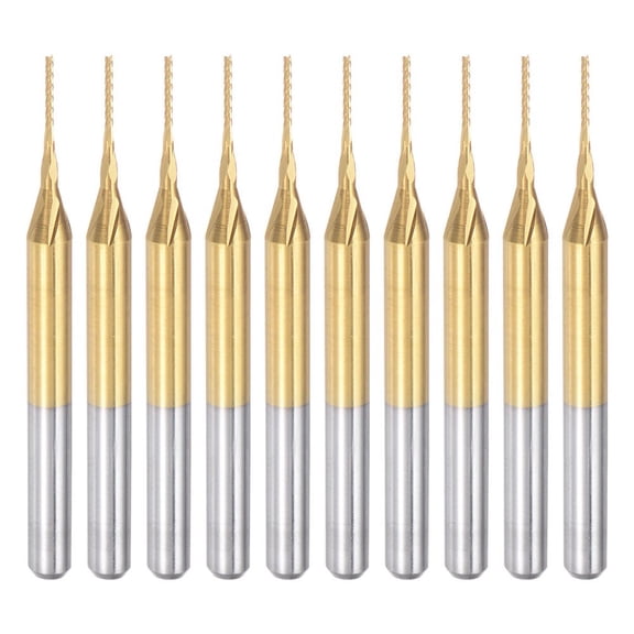 10Pcs 0.6Mm Titanium Coat Carbide End Mill Engraving Cnc Router Bits 1/8" Shank