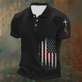 thumbnail image 2 of Men Polo Shirts Golf Flag Printed Short Sleeve Button Up Collared Tops Casual Breathable Workout Summer Sport T Shirts for Man Black L, 2 of 3