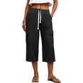 thumbnail image 2 of Cargo Capri Pants for Women with Pockets Straight Leg Loose Fit Drawstring Waisted Casual Capris, 2 of 8
