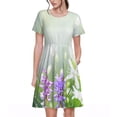 thumbnail image 1 of Fotbe Purple Butterfly On Wild Vestido Largo de Moda para Mujer, Vestido Tipo Camiseta con Manga Corta y Estilo Casual a Rayas y Bloques de Color, 1 of 6