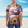 thumbnail image 2 of Pofeuu Warm Sunflower Sleeping Cat Print Hawaiian Shirt for Men Sleeves Casual Button Down Summer Beach Dress Shirts T-Shirts,X-Large, 2 of 7