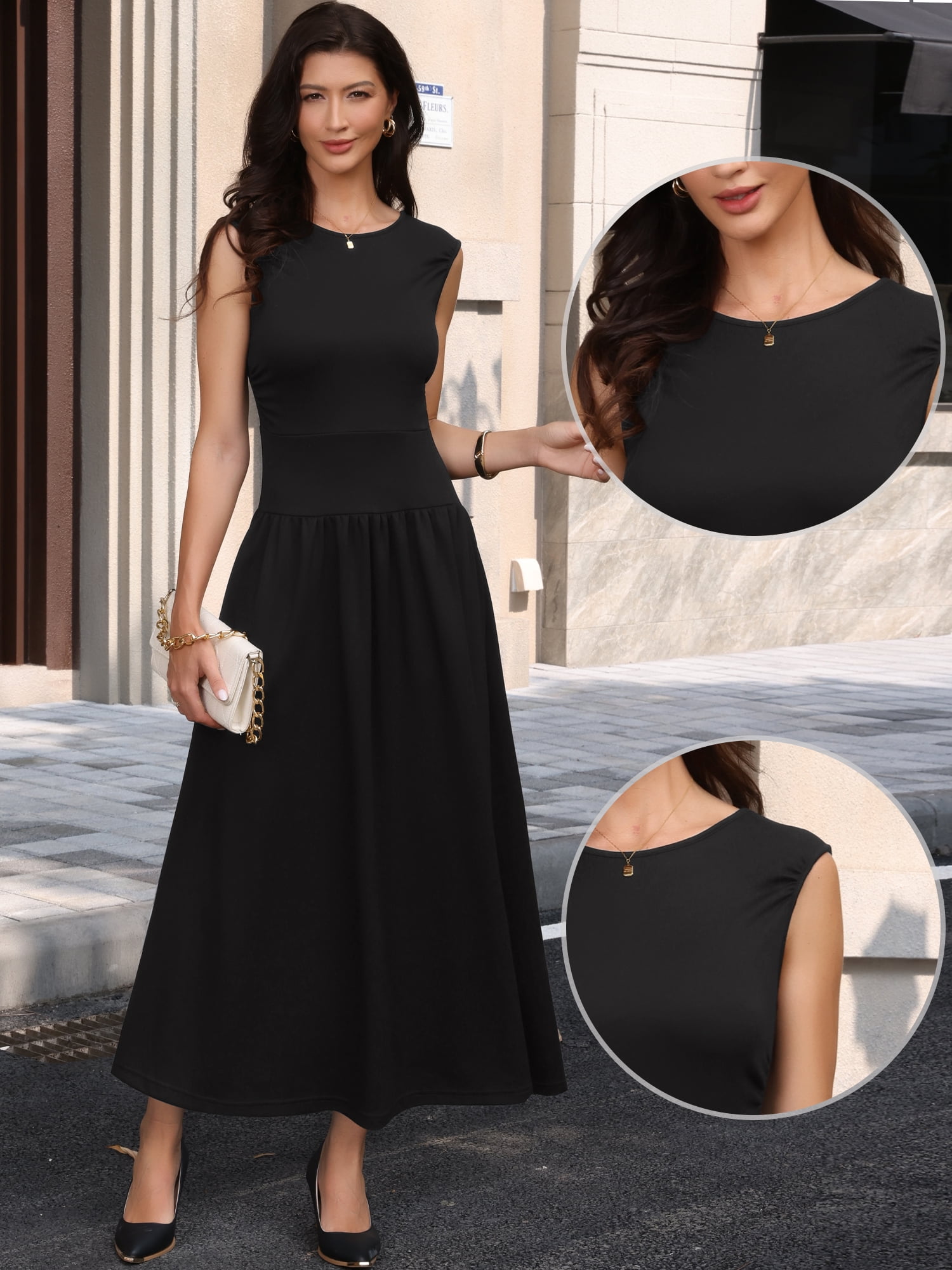 DARING DIVA Women's Maxi Dress Sleeveless Flowy Sundress Long Dresses L Black
