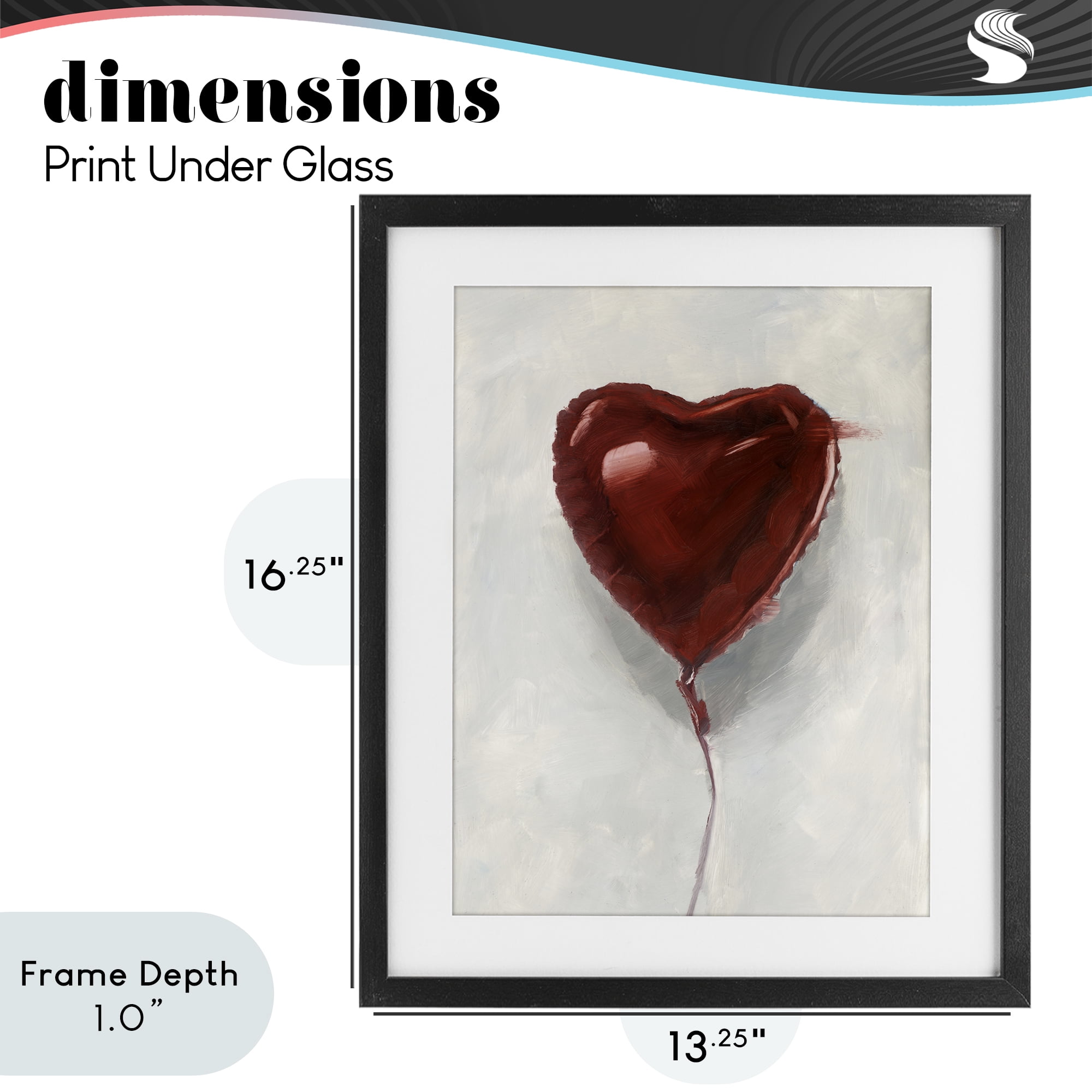 Stupell Industries Heart Shaped Balloon Black Framed Print Under Glass, design by Ethan Harper
