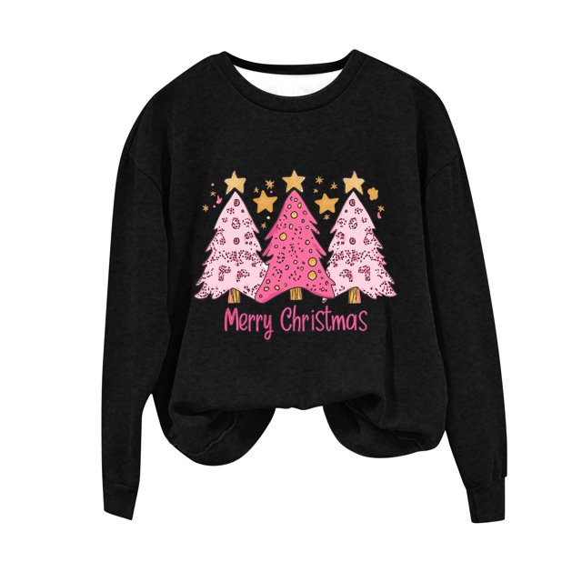 Staron Chandail en Molleton de Noël pour Femmes Mode Chandail Xmas Manches Longues Chandails en Molleton Col Rond Blouse Joyeux Noël Imprimé Arbre de Noël Cadeaux pour Femmes