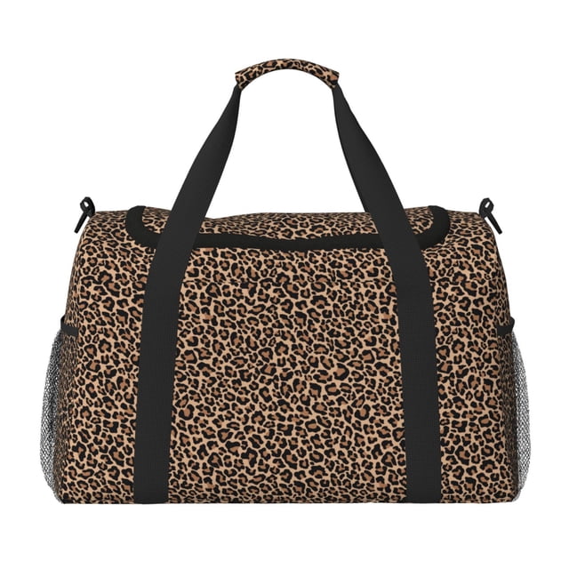 Balery Brown Leopard Bolsa de Gimnasio para Mujeres, Bolsa de Viaje con Bolsillo Húmedo, Bolsa de Fin de Semana para Mujeres, Bolsa de Viaje Resistente al Agua