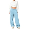 thumbnail image 4 of Resicozy Sweatpants Women Casual Wide Leg Baggy Lounge Pants High Waisted Drawstring with Pockets Oversized Soft Track Joggers Sky Blue L, 4 of 6