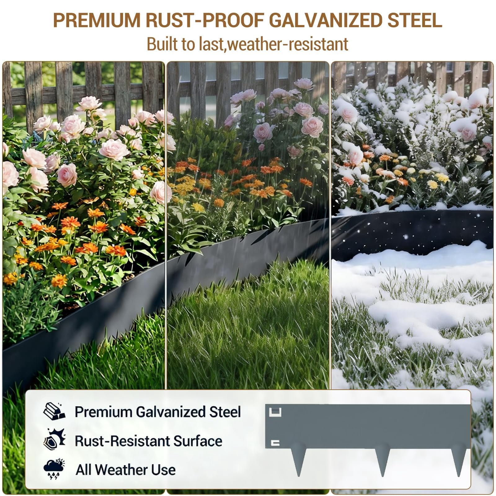 Steel Landscape Edging 5-Pack,Weather-Resistant & Pre-Rust Metal Landscape Edging, Bendable Garden Edging Border, Shark Spike,Lawn Edging( 39*6.15in)