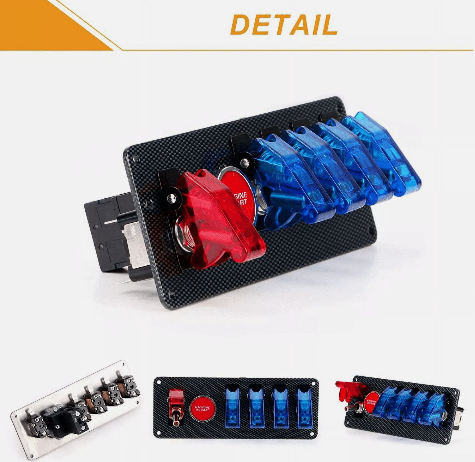 flip-up Ignition Switch Panel,5 in 1 car Engine Start Push Button led Toggle for Racing Sport Competitive car