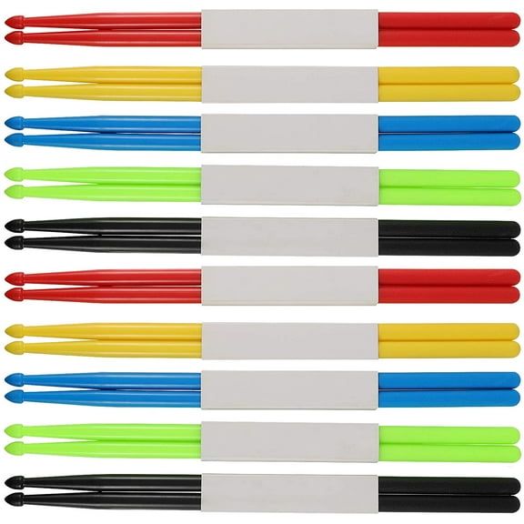5A Drumsticks, 10 Pairs with Anti-Slip Handles Drum Sticks, Plastic Lightweight Drumsticks for Drums，Green, Blue, Red, Black, Yellow