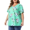 thumbnail image 4 of Agnes Orinda Women's Plus Size Floral Tops V Neck Short Sleeve Summer Casual Tunics Blouse 4X Mint Green, 4 of 6