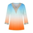 thumbnail image 5 of Trendsetting Women's Apparel Fashion Plus Size Fashion Women's Summer V-Neck 3/4 Sleeve Lace Splicing Solid Casual T-shirt Blouse Top, 5 of 6