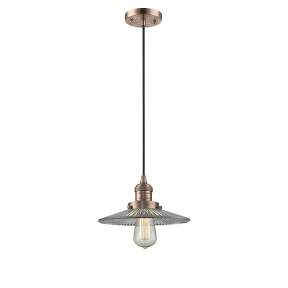 innovations halophane 1 light vintage dimmable led mini pendant - antique copper - 201c-ac-g2-led