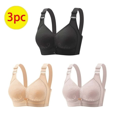 GERsome Women s Bras V Neck Seamless Wireless Comfortable Everyday Bra Full Coverage Push Up Bra Comfortable Underwear Pack of 3 Assorted Color Black/Beige/Purple L