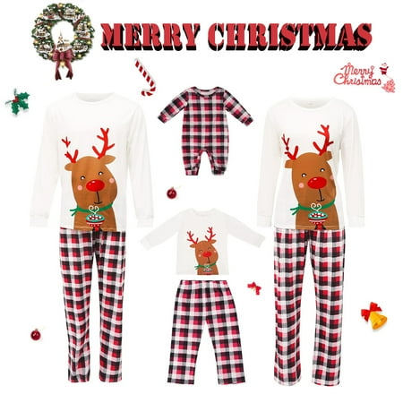 

Family Matching Christmas Pajamas Set Deer Tops+Plaid Pants Xmas Holiday Loungewear Sleepwear Pjs for Adult Kids Baby