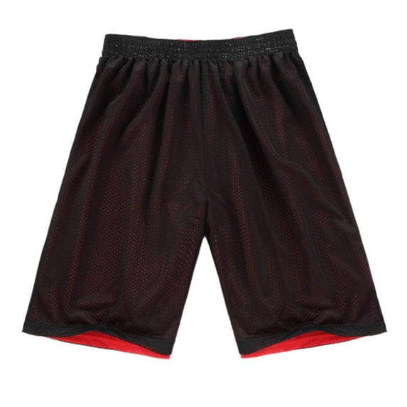 TopTie Men\'s Long Mesh Short 7" Men Shorts, Reversible Basketball Short sDouble sided S-2XL-black/red-L