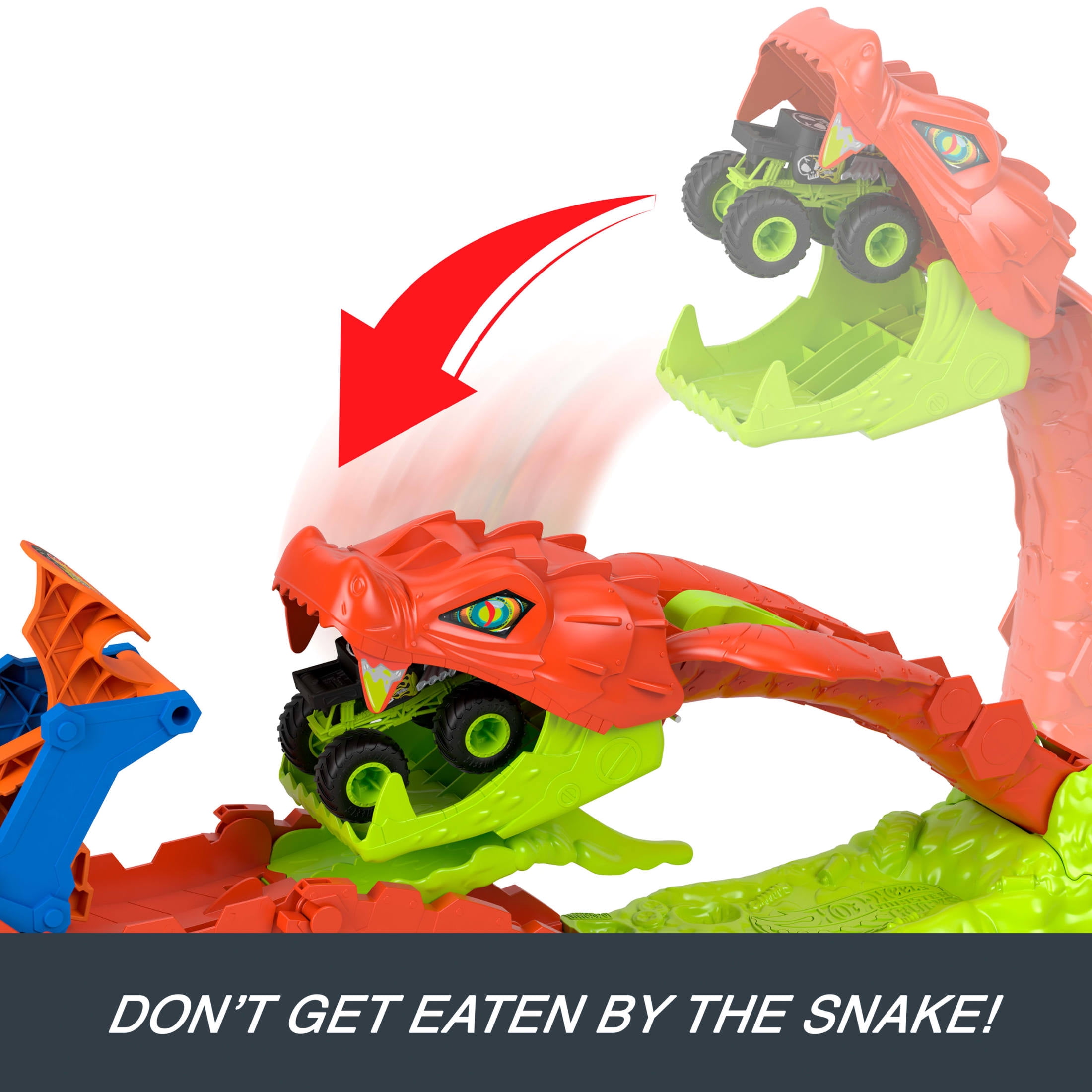 Hot Wheels Monster Trucks Snake Slam Takedown Playset with 1:64 Scale Bone Shaker Toy Vehicle