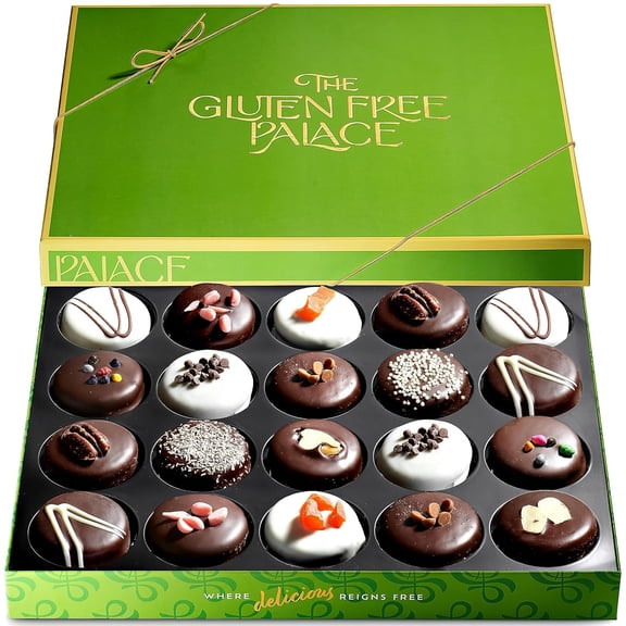 GFP Chocolate Covered Sandwich Cookies Green Gift Box – Vegan Gluten Free Purim Mishloach Manot Treats, 20 Count, Dark & White Chocolate