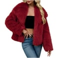 thumbnail image 2 of HongQid Womens Faux Fur Coat Lapel Open Front Fluffy Shaggy Jacket Winter Warm Furry Cropped Overcoat, 2 of 7