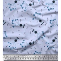 Soimoi Cotton Jersey Fabric Airplane,Guitar Wire & Notes Musical Instrument Decor Fabric Printed Yard 58 Inch Wide