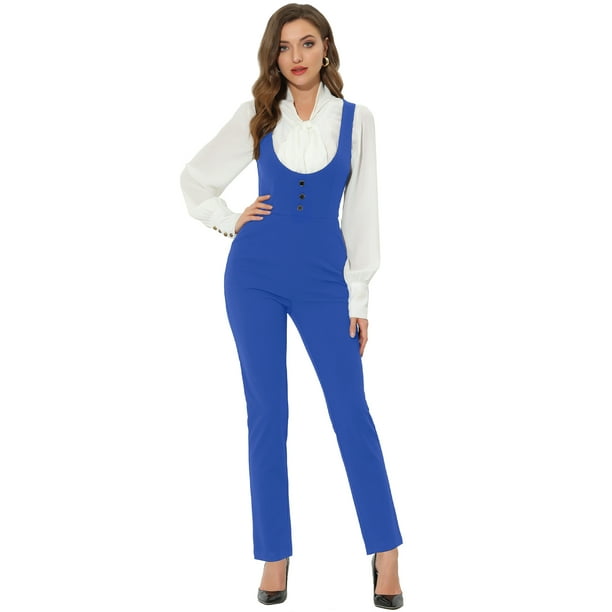 Mono elegante Allegra K con tirantes y pierna recta para mujer Azul XL