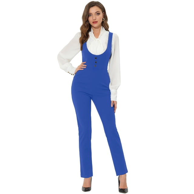 Mono elegante Allegra K con tirantes y pierna recta para mujer Azul XL