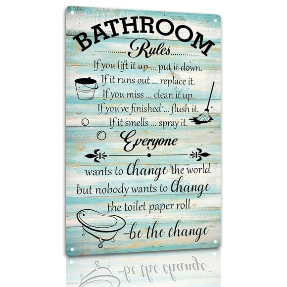 Funny Bathroom Rules Signs, Bathroom Tin Sign Wall Decor, Toilet Rules Warning Metal Sign for Bathroom Decorations Home Decor Gifts 8 x 12 Inch