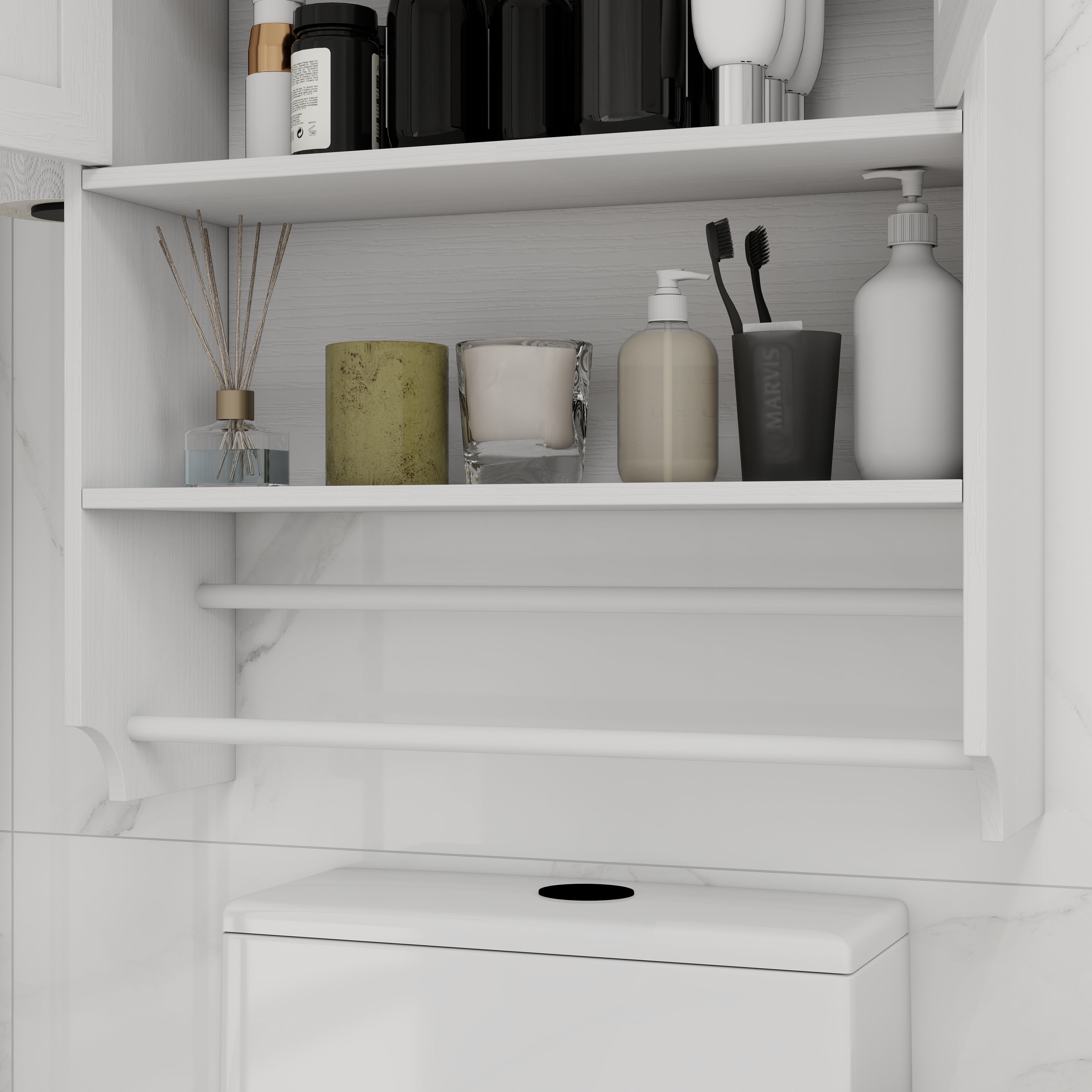 Bathroom 22" Wall Medicine Cabinet with Doors, Adjustable Shelf, Towel Bar and Paper Holder for Bathroom, Living Room, White