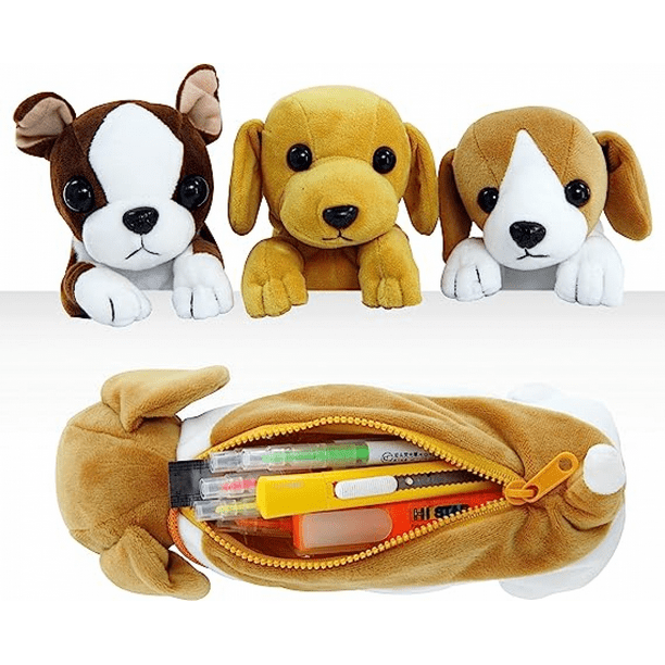 Pencil Case for Boys Dog Pencil Pouch Soft Animal Stationery Cartoon Storage Pen Bag Box for School Supplies Girl Students