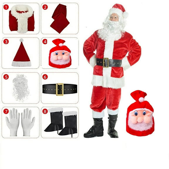 Santa Claus Costume Set 8-Piece XL (65-74 inches) - Bring Christmas Magic Life!