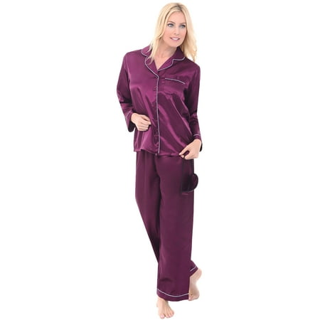 

Alexander Del Rossa Womens Pajamas Deep Purple Light Gray Piping Large