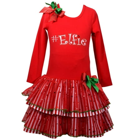 Bonnie Jean Girls Selfie Christmas Hashtag Elf Dress 0-3 months