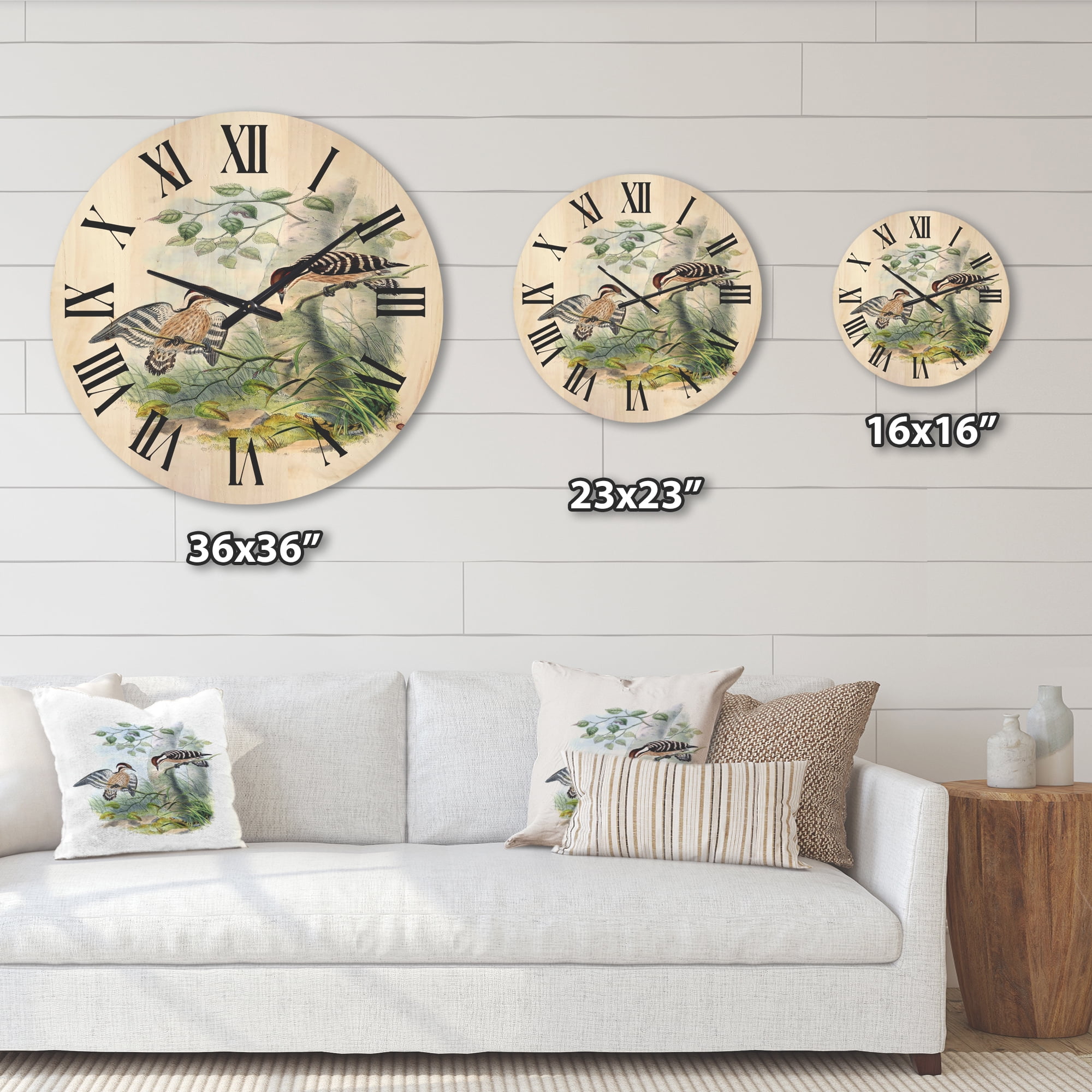 Designart 'Ancient Birds In The Wild I' Traditional Wood Wall Clock