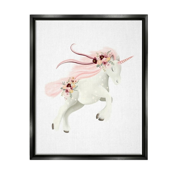 Stupell Industries Pastel Galloping Unicorn Fairy Tales & Fantasy Painting Black Floater Framed Canvas Art Print Wall Art, 17 x 21